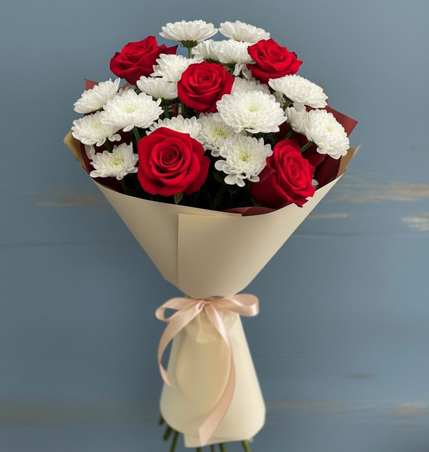 Букет цветов из: Розы и Хризантемы в Ясной Поляне