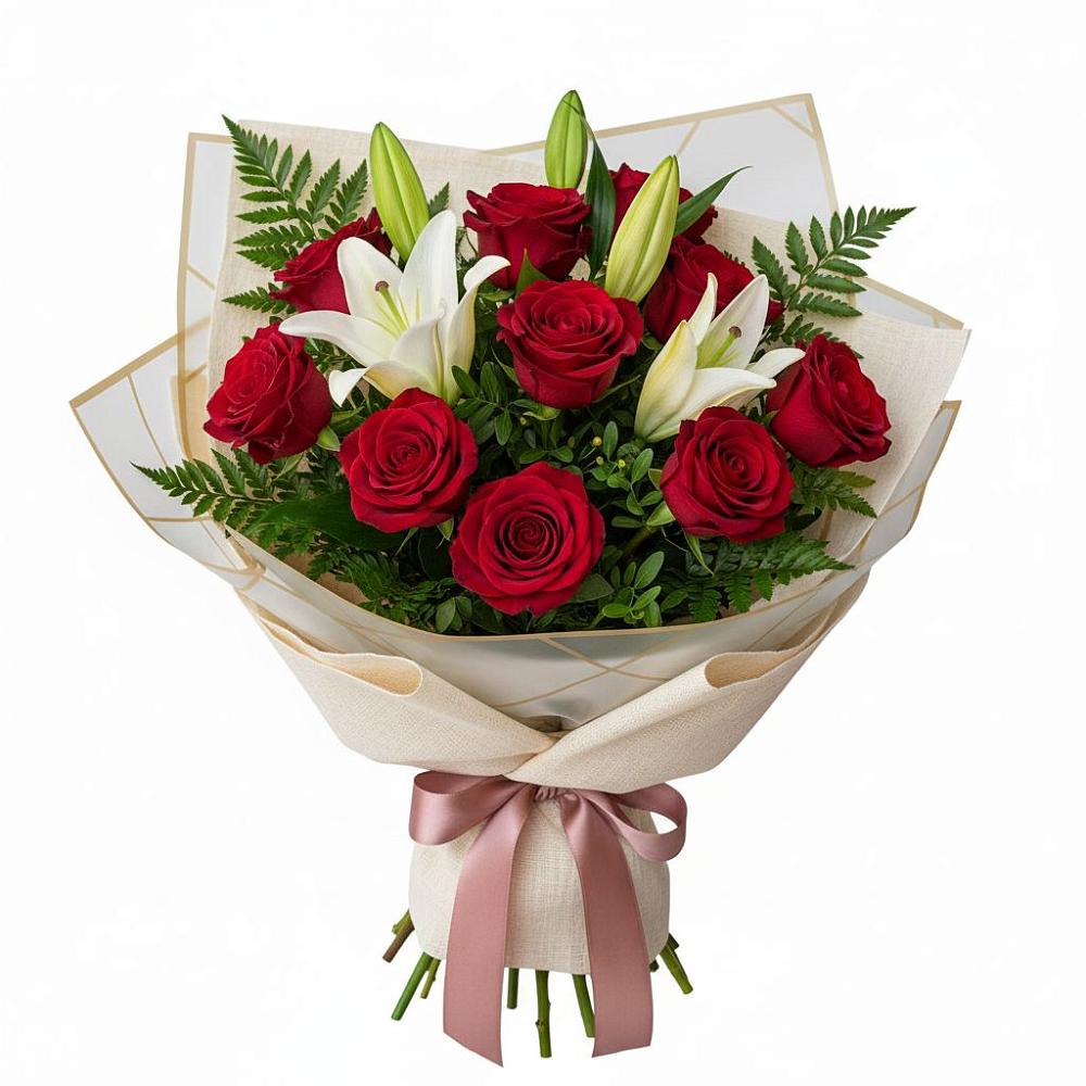 Букет цветов из: Лилии и Розы в Ясной Поляне