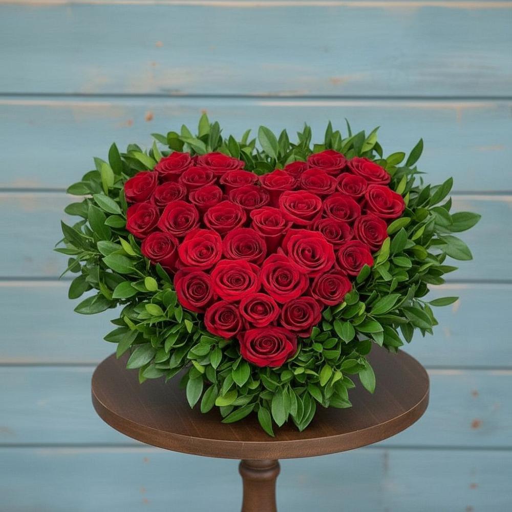 Цветочная композиция из Розы в виде сердца в Ясной Поляне