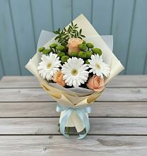 Букет цветов из:  Герберы, Розы и Хризантемы в Ясной Поляне
